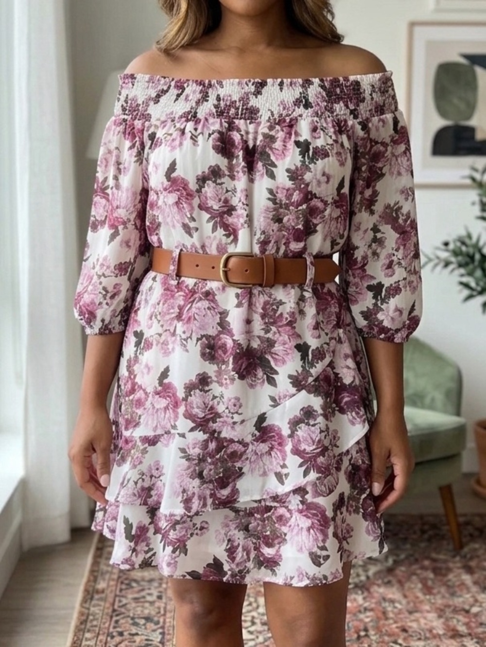 Petal Roz Floral Off-the-Shoulder Cottagecore Tiered Ruffle Dress - Size L